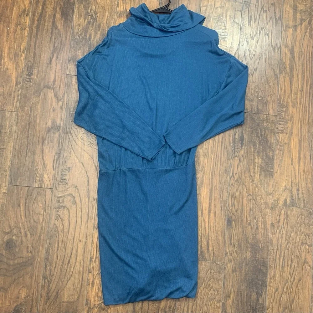 New Free People Sundown Dress Small Teal‎ Mini Cowl Neck Gathered Skirt